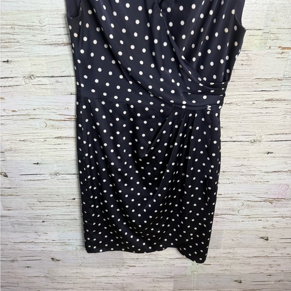 Lauren Ralph Lauren Navy Polka Dot Dress faux wrap size 10 - Picture 2 of 6